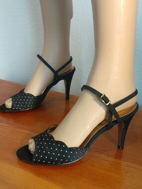 Black Studded Open-Toe Ankle Strap Heels